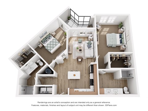 Floor plan for 2 beds, 2 baths, 1261 sqft